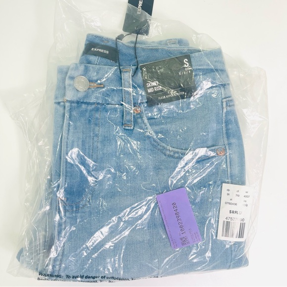 Express Mid Rise Light Wash FlexX Ripped Skinny Jeans Size S Regular - Picture 10 of 11